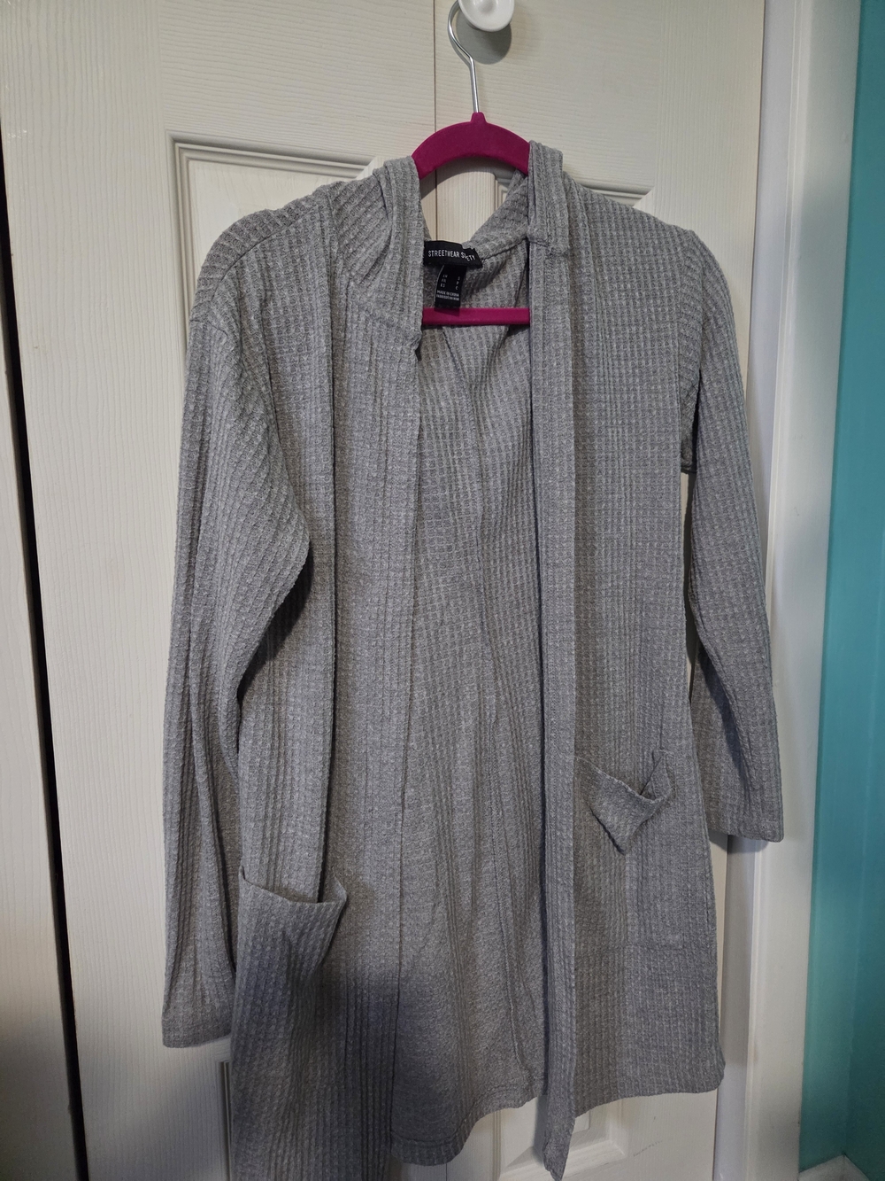 Streetwear Society Gray Ribbed Hooded Open-Front Cardigan
